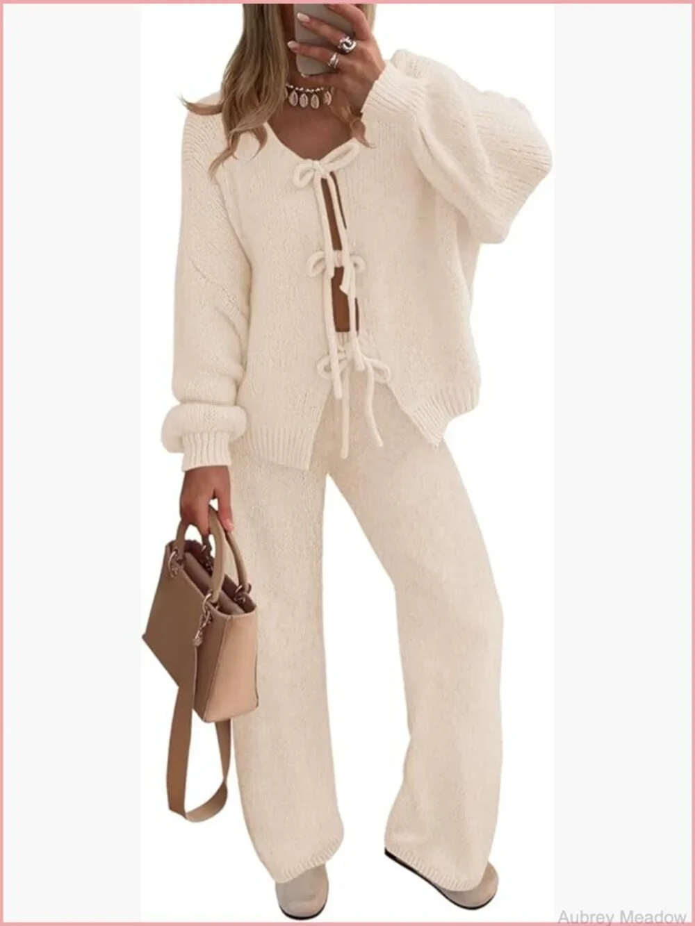Women's 2 Piece Lounge Set Long Sleeve Cardigan Wide Leg Pajama Pants